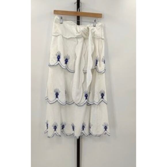 New! Farm RioWomens Off-White Sea of Fish Beaded Midi Skirt Size M #23 - Picture 5 of 5